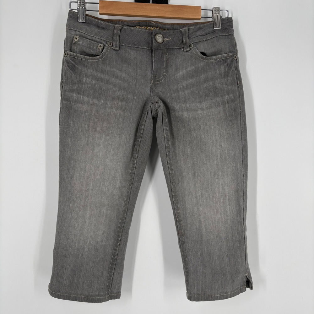 Y2K American Eagle Artist Gray Cropped Capri Jeans Size 2‎ Low Rise Stretch